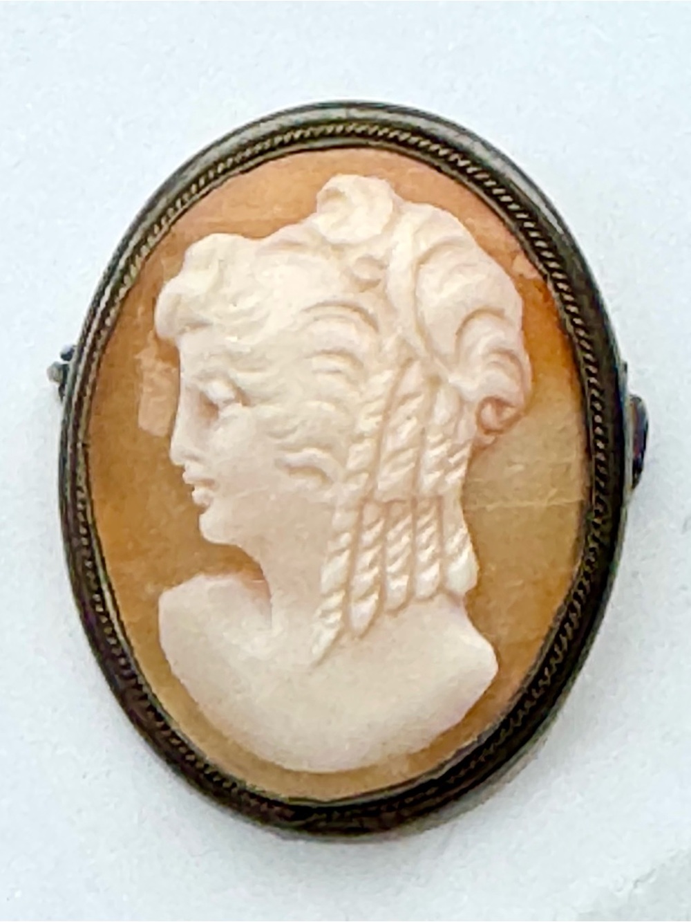 Antique Carved Shell Cameo Brooch Pendant Set in 800 Silver - Lovely
